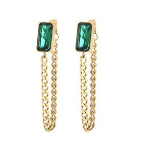 Gold and Green Chain Earrings